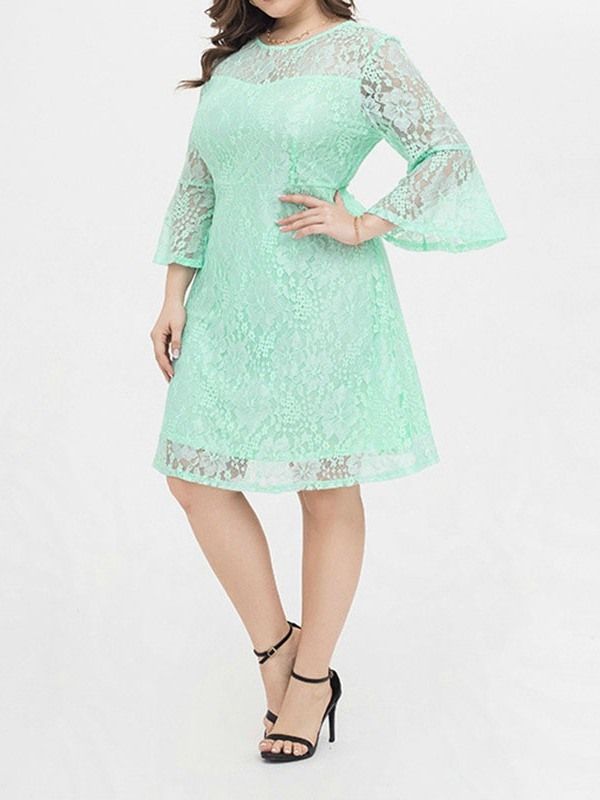 Knelang Rund Hals Ni Poengs Ermer Mote Bodycon Kjole Plus Size