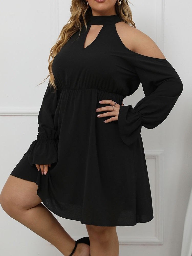 Knelang Stativ Krage Langermet Genser Western Plus Size Kjole