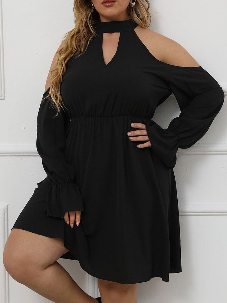 Knelang Stativ Krage Langermet Genser Western Plus Size Kjole