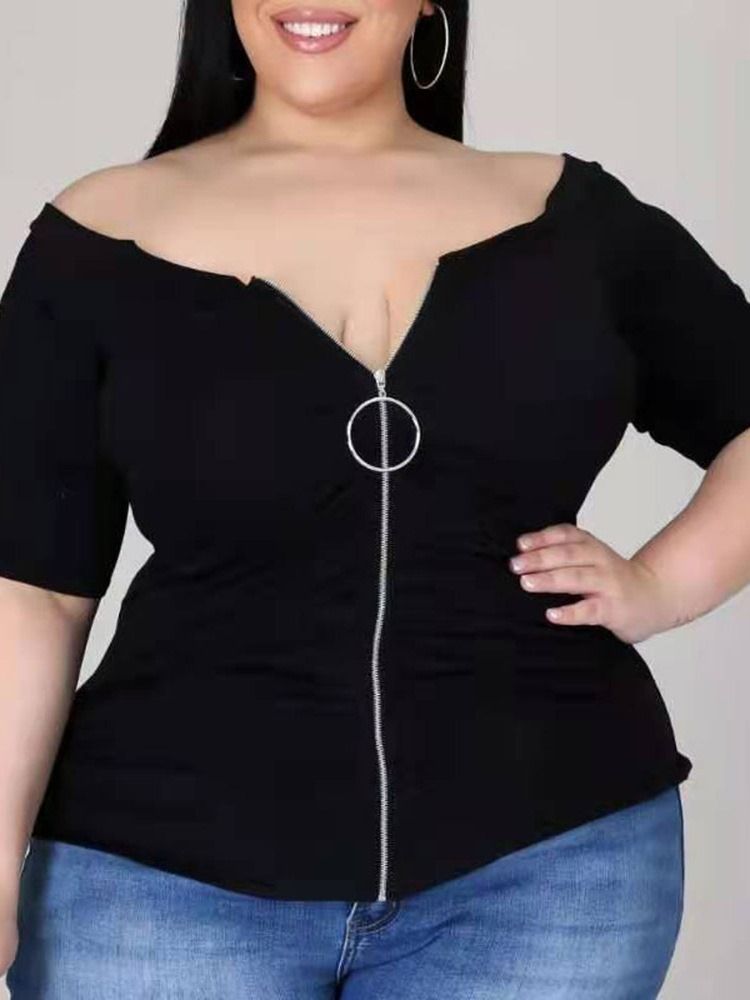 Kortermet Standard Vanlig Kontordame T-Skjorte For Kvinner Plus Size