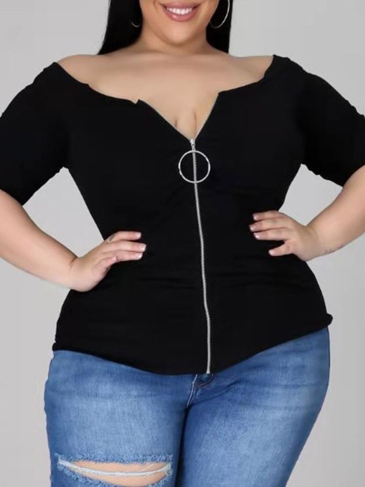 Kortermet Standard Vanlig Kontordame T-Skjorte For Kvinner Plus Size