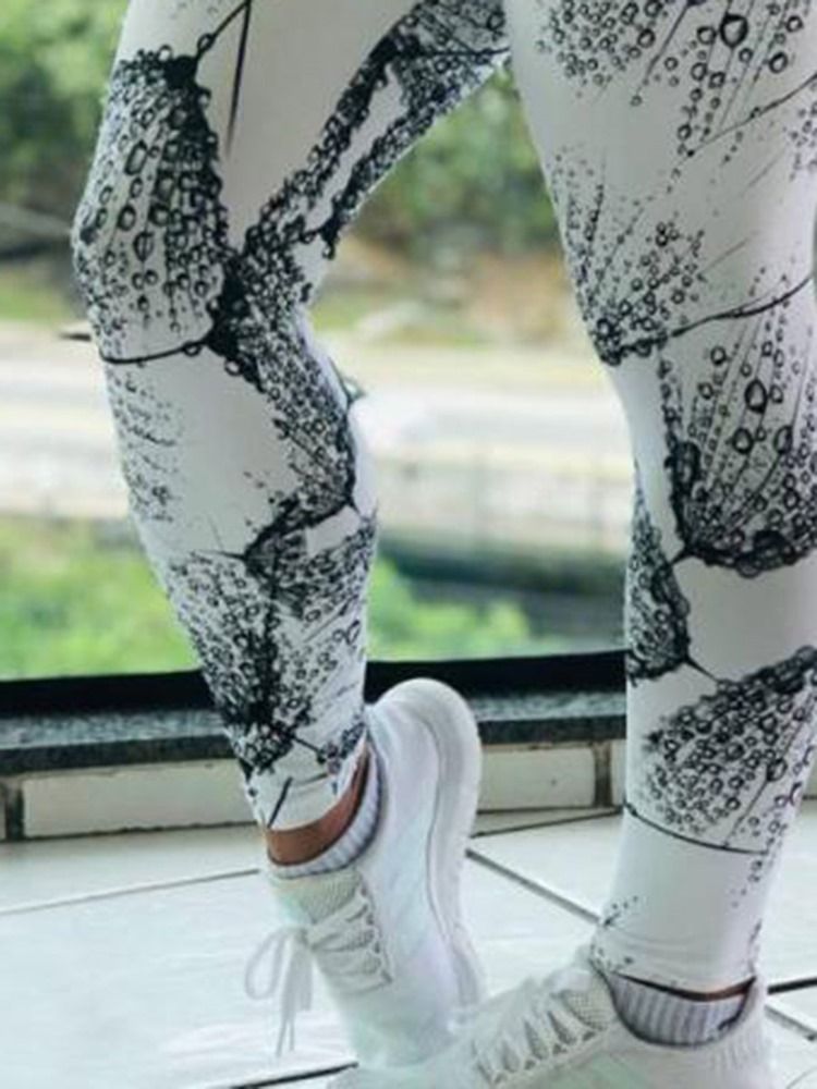 Kvinners Print Color Block Pustende Leggings I Full Lengde Yogabukser Høy Midje Tiktok Leggings