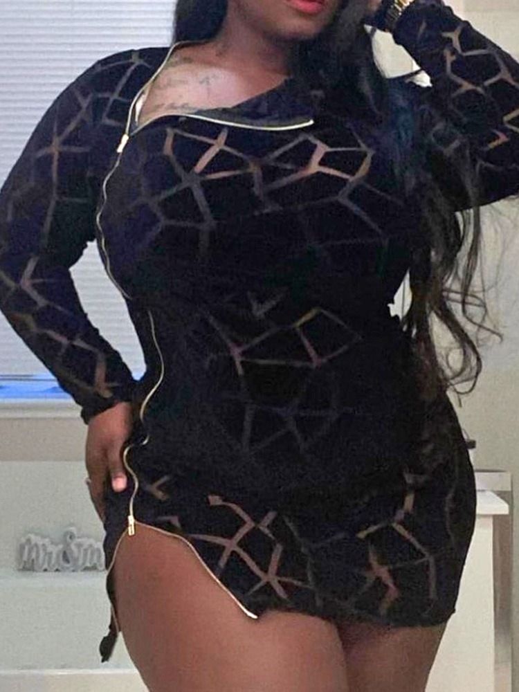 Langermet Glidelås Over Kneet Sexy Bodycon Kjole Plus Size