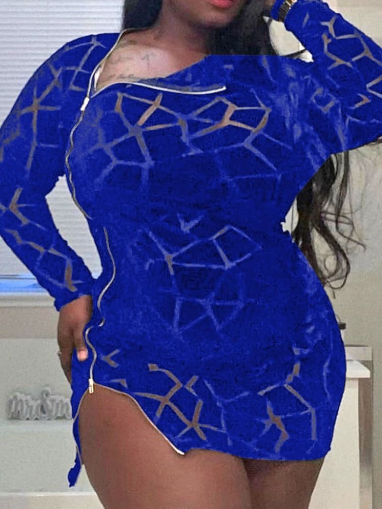 Langermet Glidelås Over Kneet Sexy Bodycon Kjole Plus Size