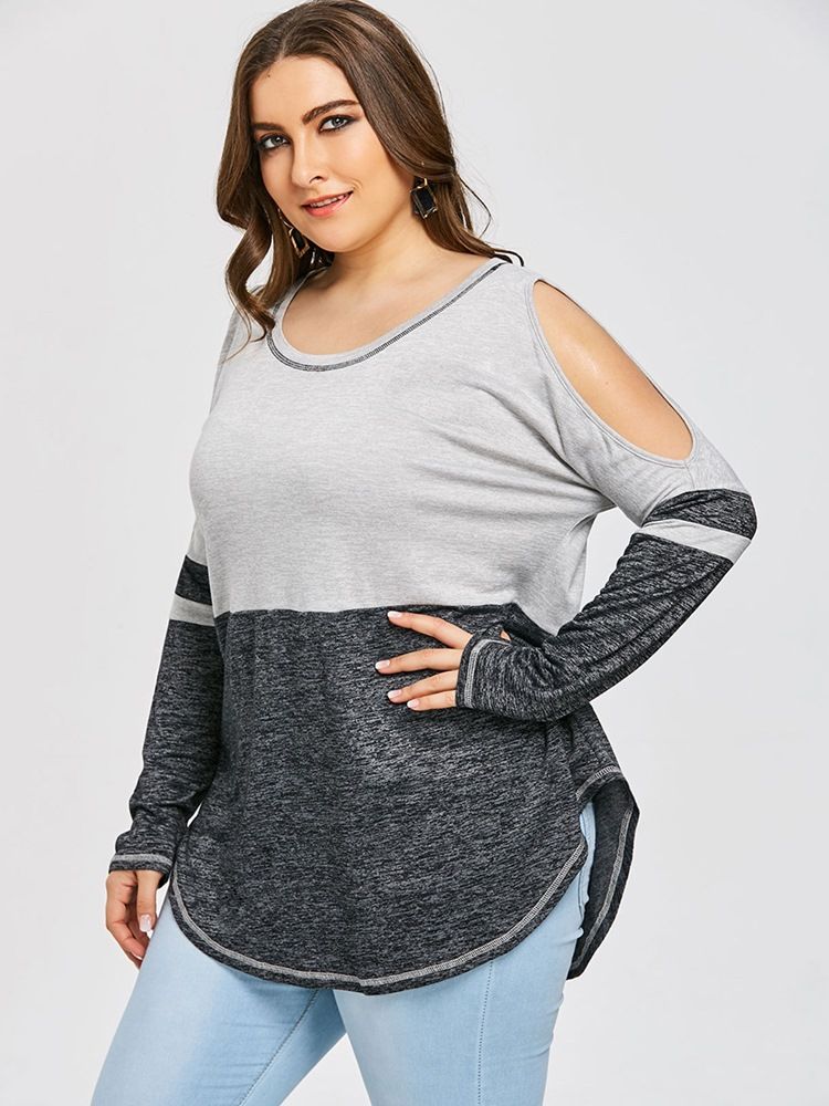 Mellomlang Fargeblokk Plus Size Slim T-Skjorte