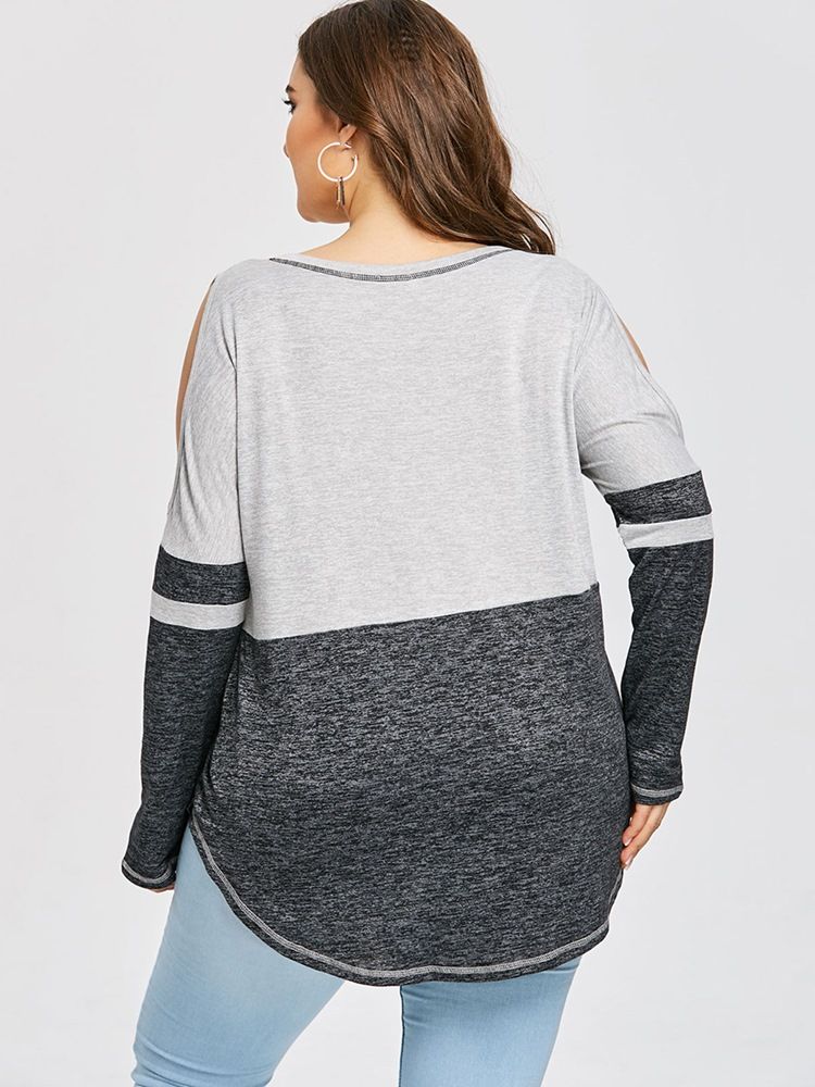 Mellomlang Fargeblokk Plus Size Slim T-Skjorte