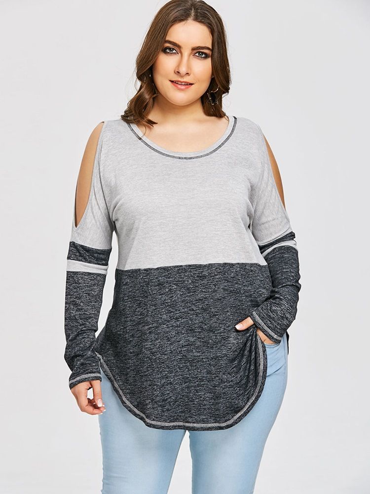 Mellomlang Fargeblokk Plus Size Slim T-Skjorte