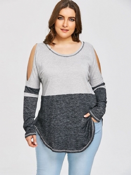 Mellomlang Fargeblokk Plus Size Slim T-Skjorte