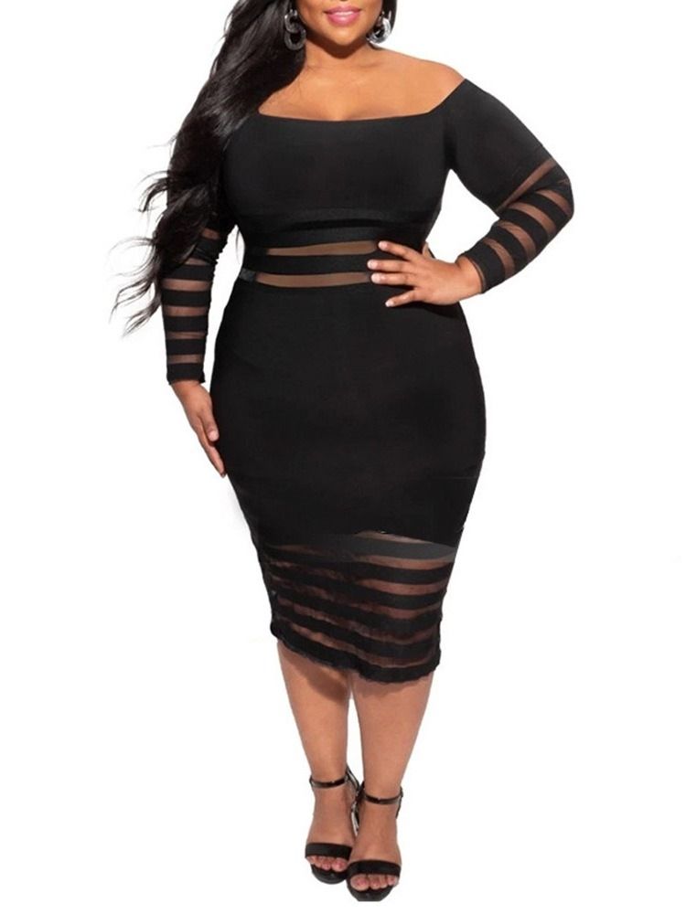 Mid-Calf Off Shoulder Langermet Fall Plus Size Kjole