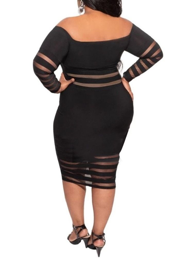 Mid-Calf Off Shoulder Langermet Fall Plus Size Kjole