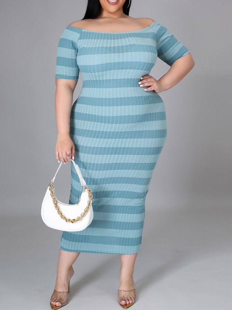 Off Shoulder Patchwork Half Sleeve Bodycon Pullover Kjole Plus Size