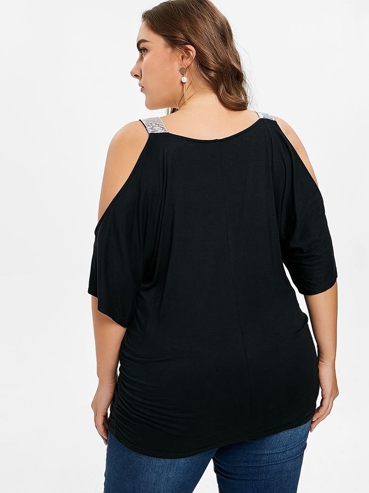 Off-Shoulder Polka Dots Plus Size Sommer T-Skjorte