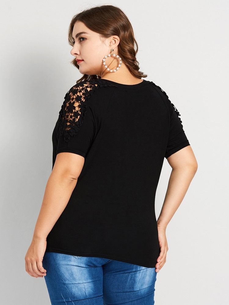 Patchwork Blonder Plus Size Løs T-Skjorte