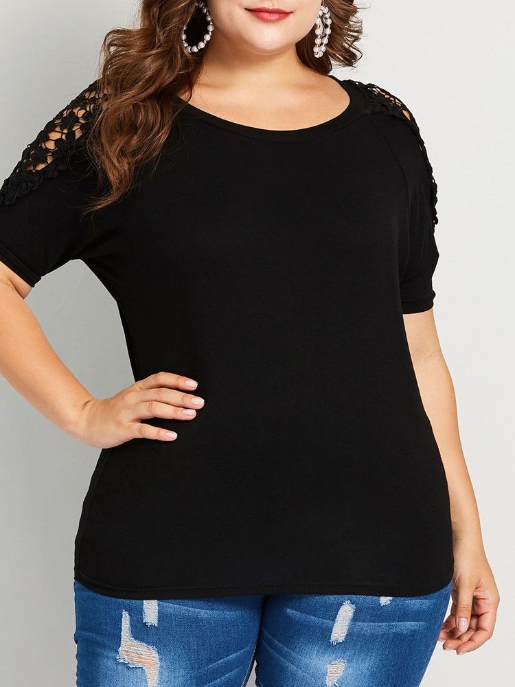 Patchwork Blonder Plus Size Løs T-Skjorte