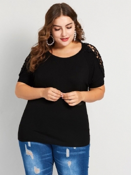 Patchwork Blonder Plus Size Løs T-Skjorte