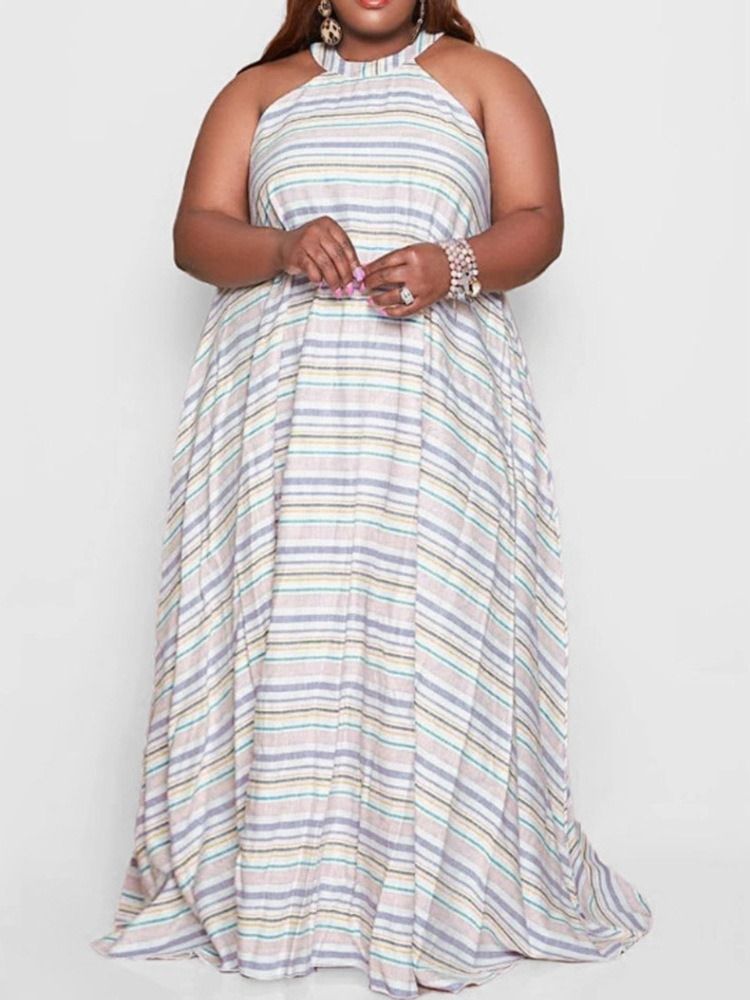 Patchwork Gulvlengde Ermeløs Stripe Maxi Kjole Plus Size