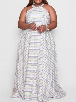 Patchwork Gulvlengde Ermeløs Stripe Maxi Kjole Plus Size