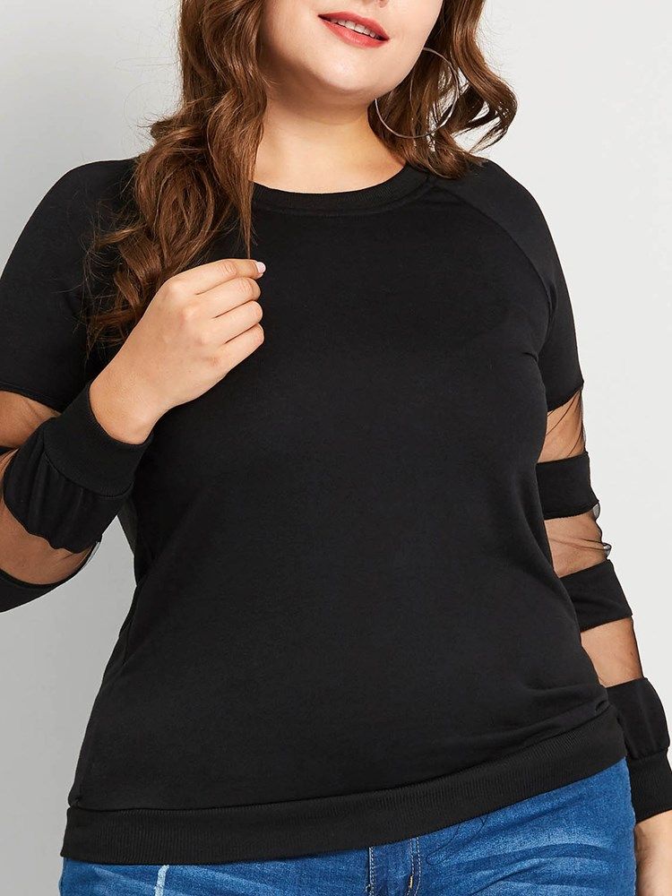 Patchwork Mesh Plus Size Casual T-Skjorte