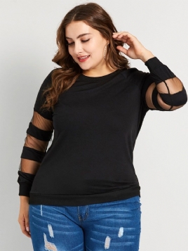 Patchwork Mesh Plus Size Casual T-Skjorte