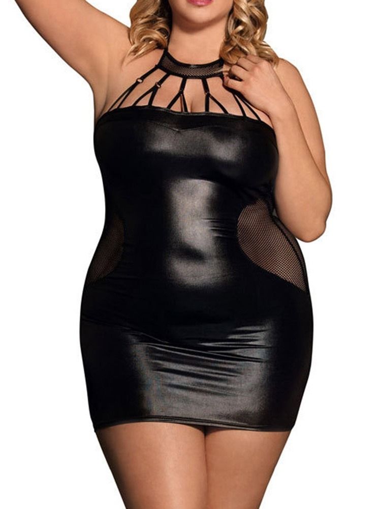 Patchwork Rund Hals Ermeløs Sexy Bodycon Kjole Plus Size