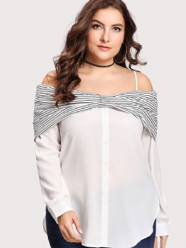 Patchwork Stripe Mid-Length Plus Size Bluse