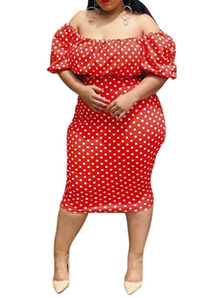 Pencil Off Shoulder Half Sleeve Polka Dots Dress