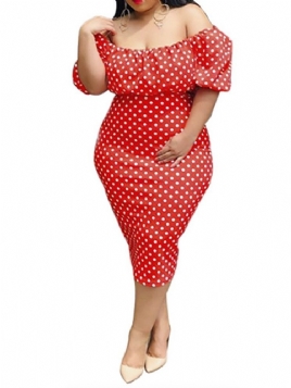 Pencil Off Shoulder Half Sleeve Polka Dots Dress