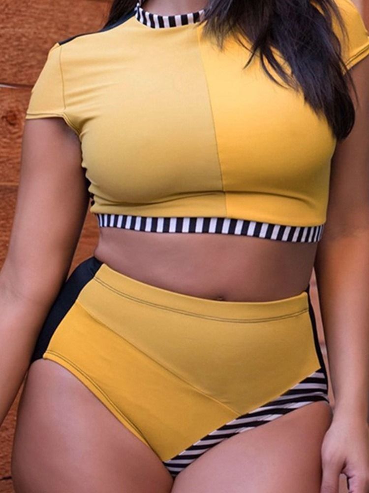 Plus Size Color Block Stripe Badedrakt