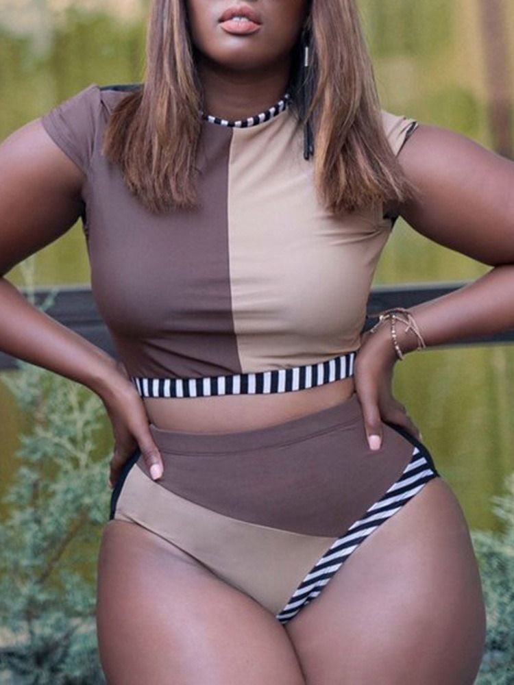 Plus Size Color Block Stripe Badedrakt