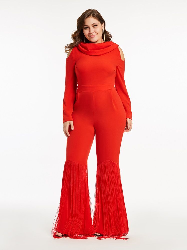 Plus Size Dusk Wide Leg Cold Shoulder Jumpsuit For Kvinner