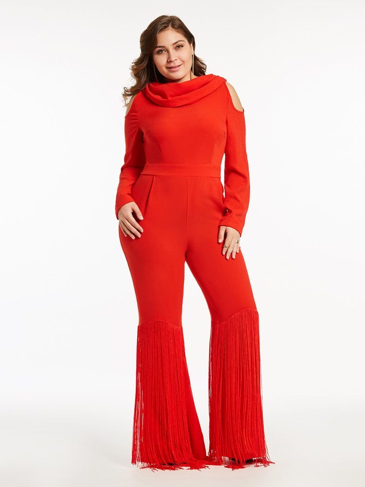 Plus Size Dusk Wide Leg Cold Shoulder Jumpsuit For Kvinner