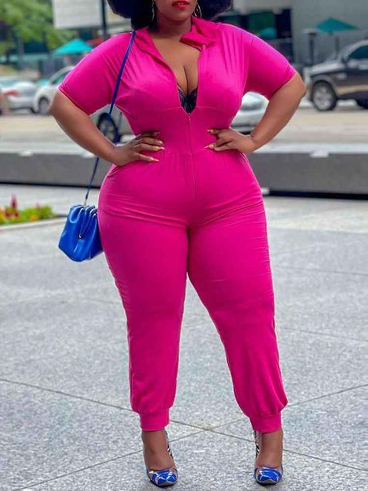 Plus Size Enkel Vanlig Full Lengde Høy Midje Blyantbukse Jumpsuit