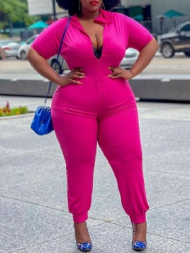 Plus Size Enkel Vanlig Full Lengde Høy Midje Blyantbukse Jumpsuit