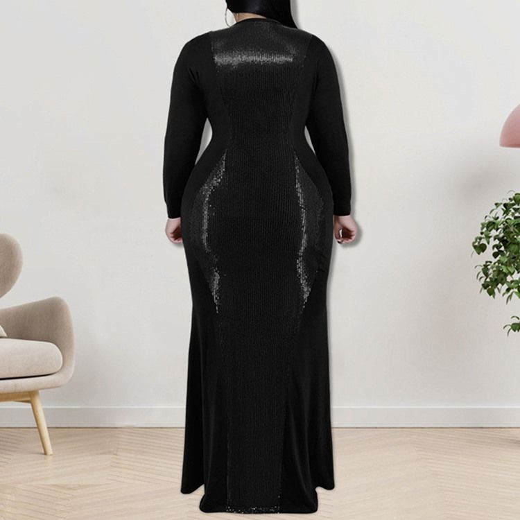 Plus Size Falbala Ankellang V-Hals Fall Pullover Maxi Dress