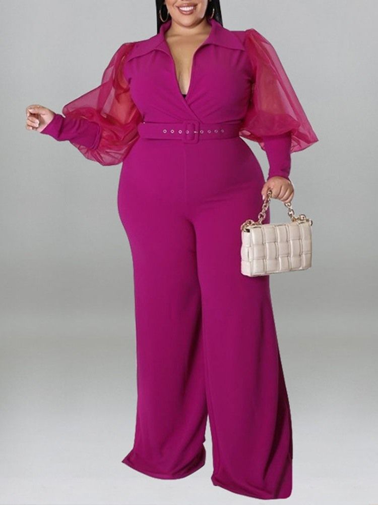 Plus Size Fashion Patchwork Vanlig Slim Jumpsuit Med Høy Midje