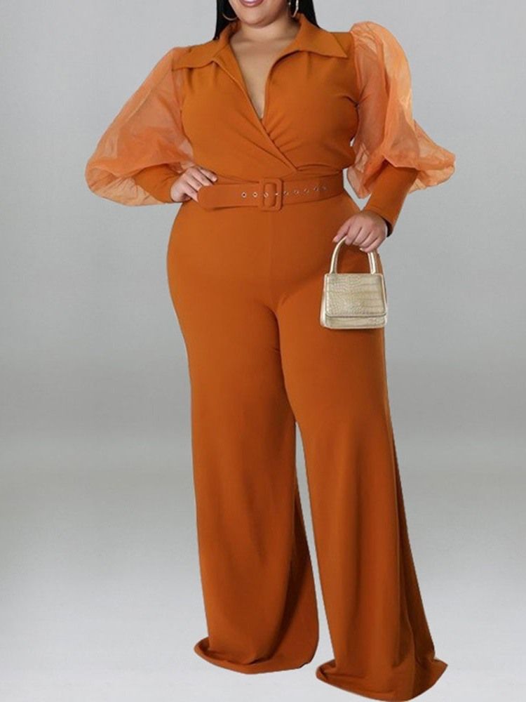 Plus Size Fashion Patchwork Vanlig Slim Jumpsuit Med Høy Midje