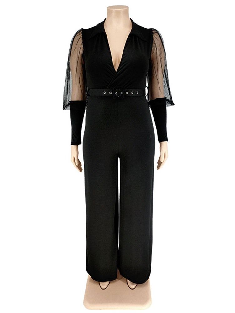 Plus Size Fashion Patchwork Vanlig Slim Jumpsuit Med Høy Midje