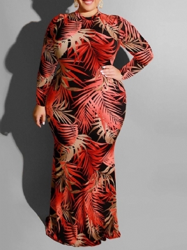 Plus Size Gulvlang Hul Langermet Bodycon Vanlig Kjole