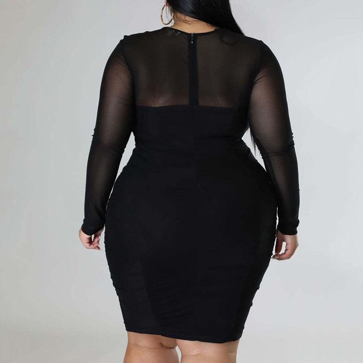 Plus Size Langermet Kne-Lang Vanlig Kontordame Kjole