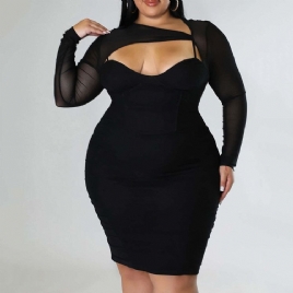 Plus Size Langermet Kne-Lang Vanlig Kontordame Kjole