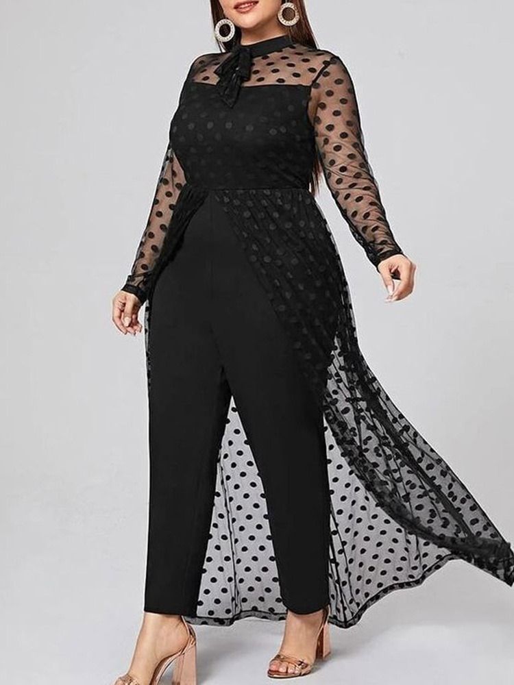 Plus Size Patchwork Fashion Full Lengde Slank Jumpsuit Med Høy Midje