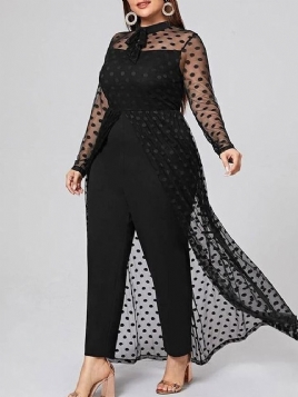 Plus Size Patchwork Fashion Full Lengde Slank Jumpsuit Med Høy Midje