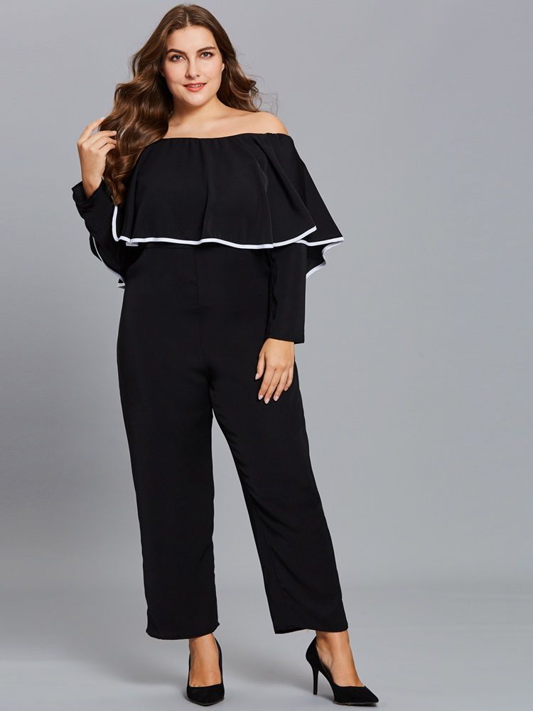 Plus Size Ruffles Slash Neck Jumpsuit For Kvinner