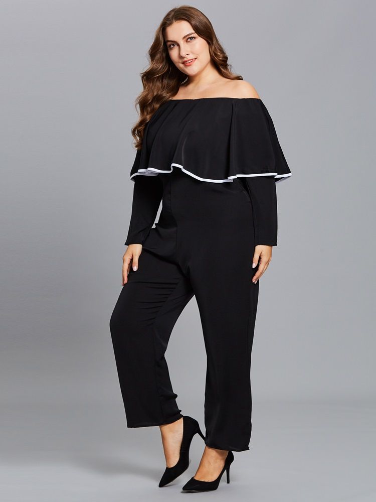 Plus Size Ruffles Slash Neck Jumpsuit For Kvinner