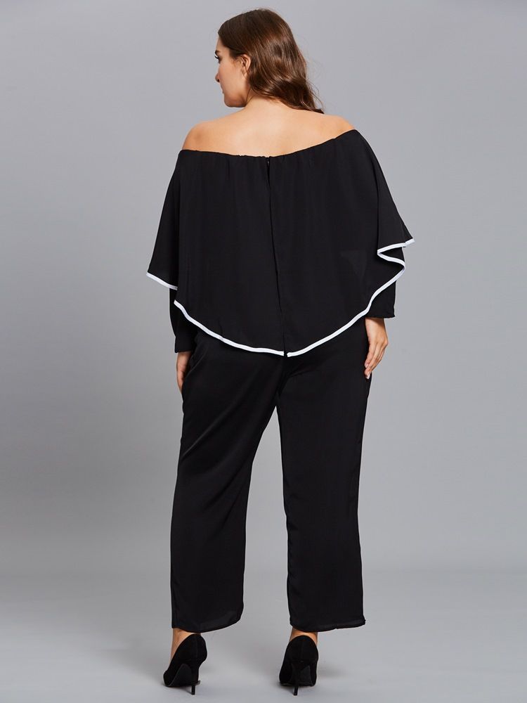 Plus Size Ruffles Slash Neck Jumpsuit For Kvinner