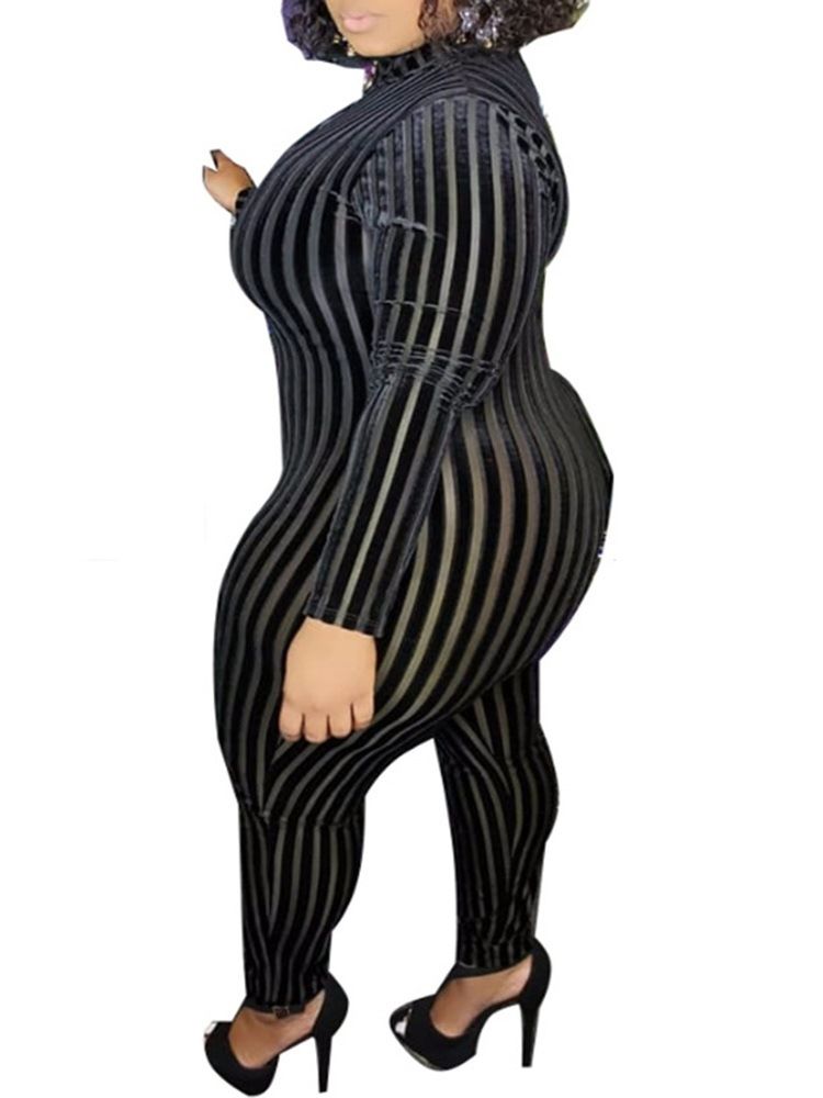 Plus Size Stripe Full Lengde Casual Skinny Jumpsuit