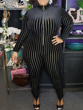 Plus Size Stripe Full Lengde Casual Skinny Jumpsuit