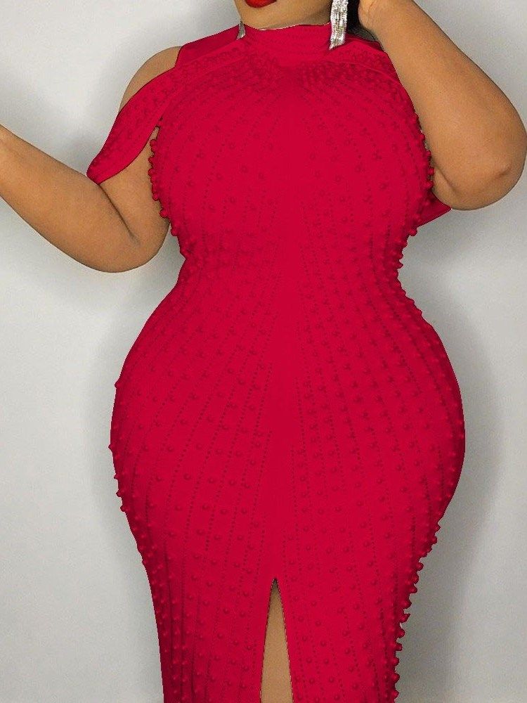 Plus Size Turtleneck Ermeløs Knelang Sexy Damekjole