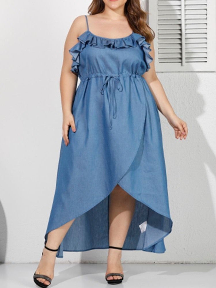 Pluss Size Asymmetrisk Ermeløs Snøring Spaghetti Strap Dress