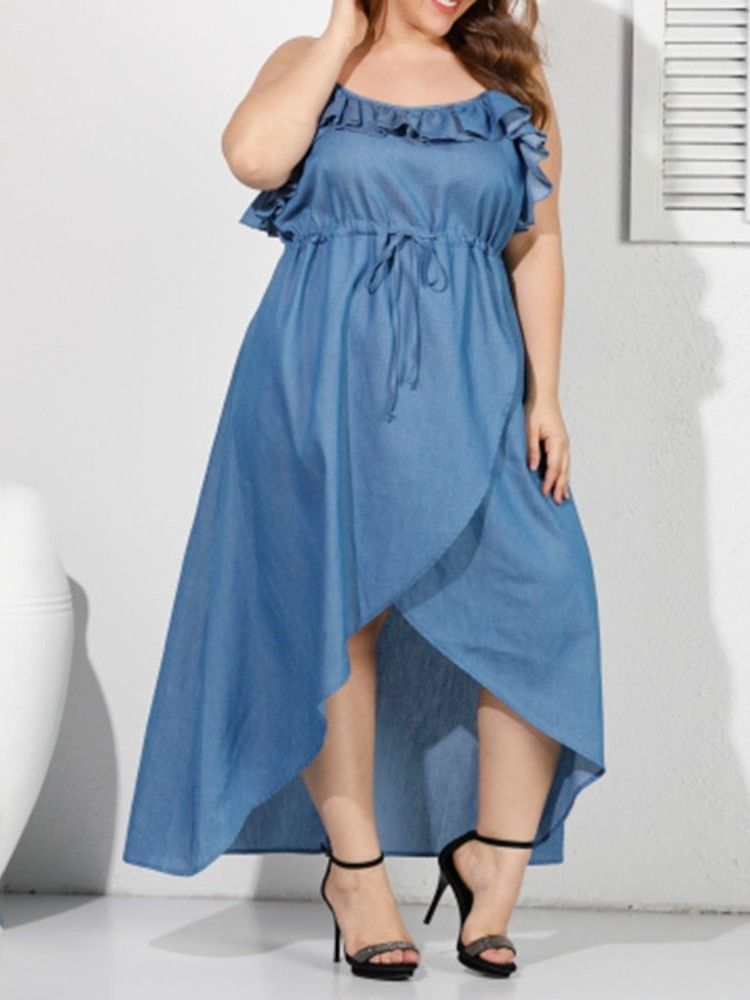 Pluss Size Asymmetrisk Ermeløs Snøring Spaghetti Strap Dress